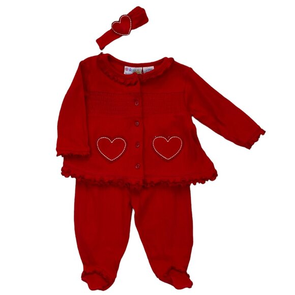 3-Piece Red Heart Ruffle Matching Set 3 Months - Picture 7 of 8